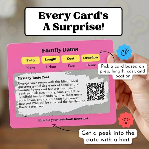 Miniatura 3 de Happy Duo Family Dates 40 Tarjetas de Rasca y Ganca – Actividades Divertidas y Ideas para Noches de Citas Familiares para Niños y Padres – Juego