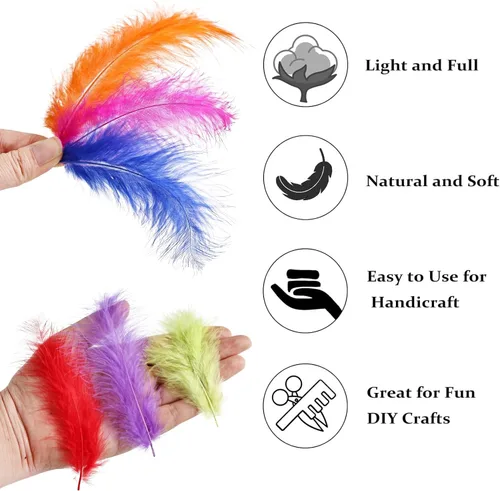 Miniatura 3 de FeelfunFeather 100 plumas coloridas a granel de 4 a 6 pulgadas, plumas de marabú de pavo de color natural esponjoso para manualidades, manualidades