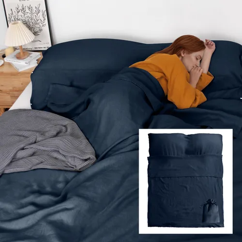 Miniatura 8 de S VICTORY SYMBOL Sábana de cama portátil 100% lino, forro de saco de dormir para hotel y viajes, saco de dormir para adultos, ultra ligero con Gris