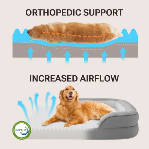 Miniatura 4 de Soft Touch - Cama ortopédica XL para perros grandes con parte superior de pelo sintético, sofá para mascotas impermeable con funda extraíble y Gris