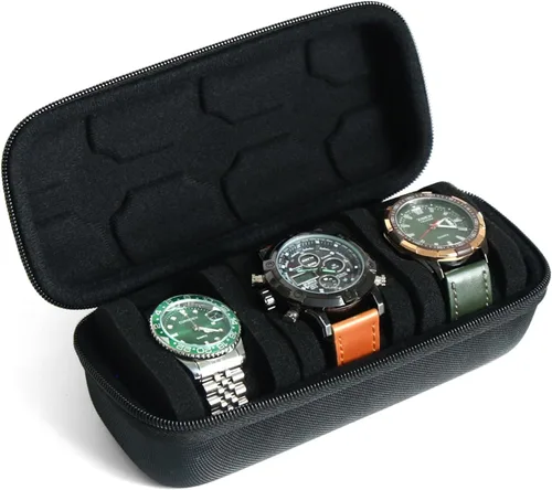 Miniatura 17 de Caja de viaje para relojes Besforu para hombres y mujeres, caja de almacenamiento portátil y organizador para un solo reloj, para relojes de pulsera