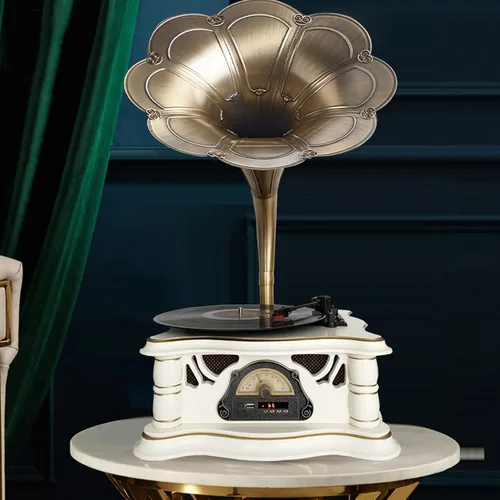 Miniatura 9 de Reproductor de Discos Gramófono Vintage, Fonógrafo Retro de Vinilo, Tocadiscos de Vinilo con Cuerno para DJ, Reproductor de Gramófono Decorativo