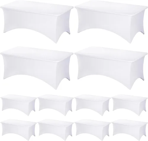 Miniatura 40 de Fixwal Paquete de 3 Manteles Negros para Mesas Rectangulares de 6 Pies, Manteles Rectangulares Elásticos de Spandex Ajustables de 6 Pies