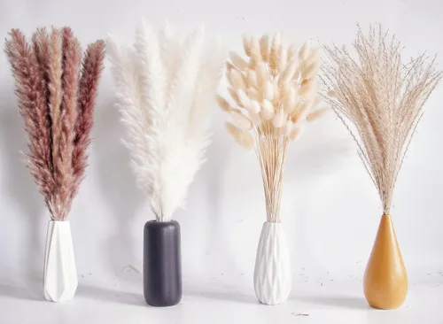 Miniatura 12 de Bannifll 125 PCS Ramo de Hierba de Pampa Seca, Decoración de Mesa Boho, Flores Secas Cola de Conejo, Pampas Marrones, Hierba de Pampa Blanca