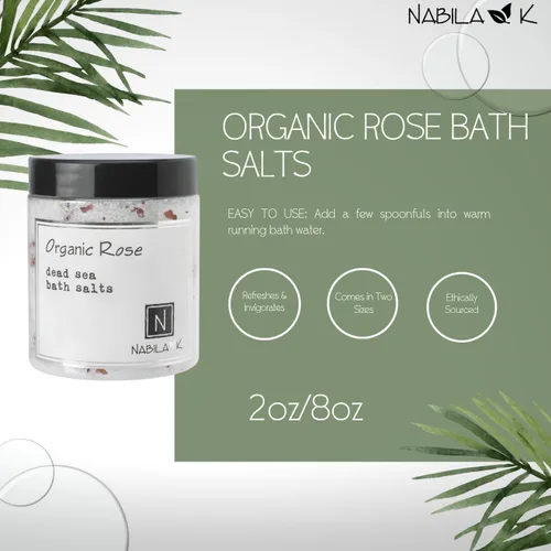 Miniatura 6 de Nabila K - Sales de baño orgánicas de rosas – Sal del Mar Muerto y sal de Epsom exfoliante y remojar – Exfolia e hidrata la piel, aceites esenciales