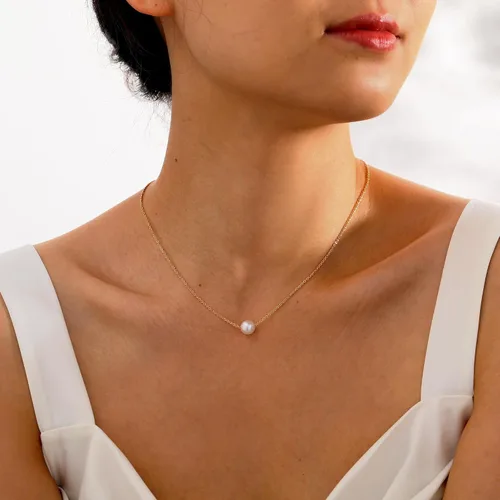 Miniatura 4 de TOBENY Collares de perlas para mujer, chapado en oro de 14 quilates, hecho a mano, gargantilla de perlas de imitación blanca, delicado collar