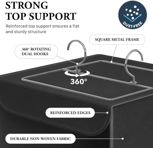Miniatura 3 de Simple Houseware Organizador de armario colgante de 3 estantes, estantes de almacenamiento de tela con capacidad de 57 litros, color negro