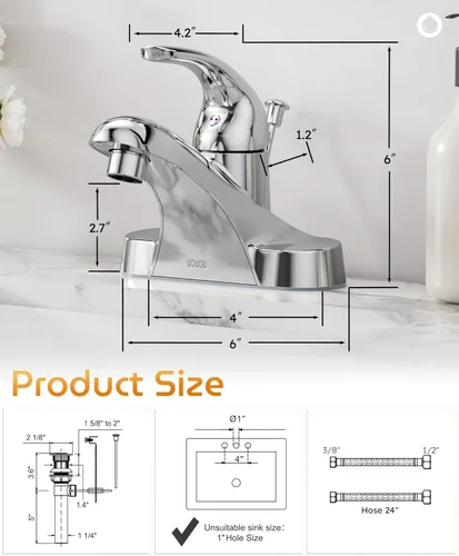 Miniatura 5 de WOWOW Grifo de Baño con 1 Manija de Arco Bajo de una Sola Manija de 4 Pulgadas Centerset Grifo de Lavabo de Baño con Conjunto de Drenaje con Varilla