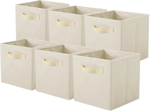 Miniatura 38 de PowerKing Cubos de almacenamiento plegables con asas, contenedores plegables de tela para estantes de armario, contenedores de almacenamiento Naranja