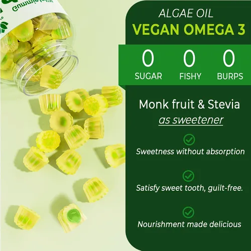Miniatura 7 de Gomitas Omega 3 de 2200 mg de aceite de algas (DHA 640 mg y EPA 290 mg) para mujeres y hombres, alternativa de aceite de pescado vegano Omega 3