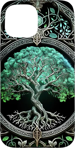 Miniatura 6 de Funda para iPhone 11 Pro Max Tree Of Life Yoga espiritual celta vikinga, verde y negro