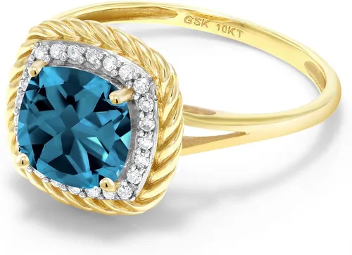 Miniatura 3 de Gem Stone King Anillo para mujer de oro amarillo de 10 quilates con topacio azul y diamante blanco de Londres
