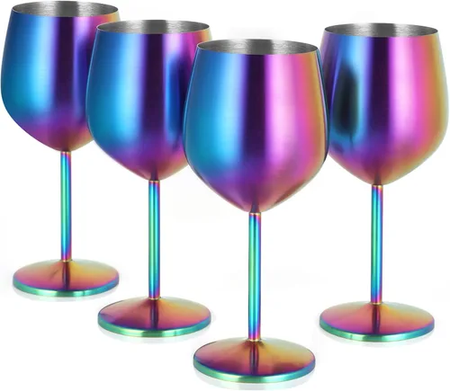 Miniatura 17 de Lifecapido Juego de 6 copas de vino de acero inoxidable, copas de vino coloridas de acero inoxidable de 18 onzas, copas de vino de metal con tallo