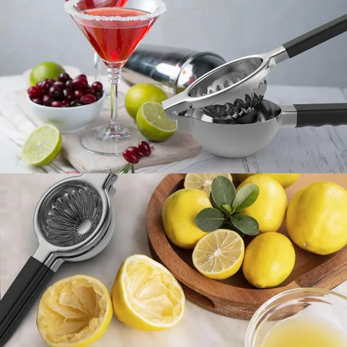 Miniatura 5 de Exprimidor de limón de acero inoxidable - Exprimidor de cítricos de metal - Exprimidor de limón y frutas con asas de silicona - Exprimidor manual