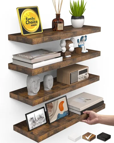 Miniatura 11 de BAYKA Estantes flotantes para pared, estantes de madera rústica montados en la pared para baño, dormitorio, sala de estar, cocina, estante colgante