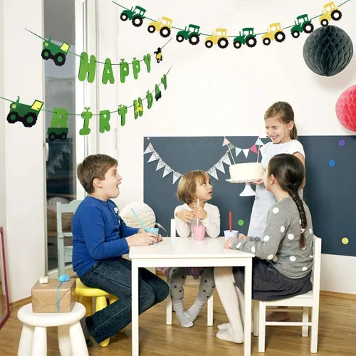 Miniatura 7 de Juego de pancartas de cumpleaños de tractor verde con guirnalda de tractor para decoración de fiestas de cumpleaños con temática de tractor