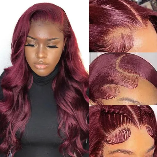 Miniatura 28 de Pelucas de encaje frontal de onda corporal 360 de cabello humano para mujeres, sin pegamento, previamente despuntadas con pelillos, 180 % de Peluca