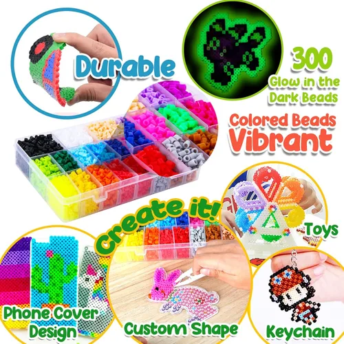 Miniatura 5 de Goody King Juego de Cuentas de Fusión con Plancha - Kit de Cuentas de Fusión para Manualidades Infantiles con Tablero de Clavijas y Cuentas Pony