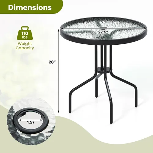 Miniatura 3 de Tangkula Mesa de Comedor Redonda de Vidrio para Patio de 27.5 Pulgadas con Agujero para Sombrilla de 1.57", Marco de Metal Resistente, Mesa Auxiliar