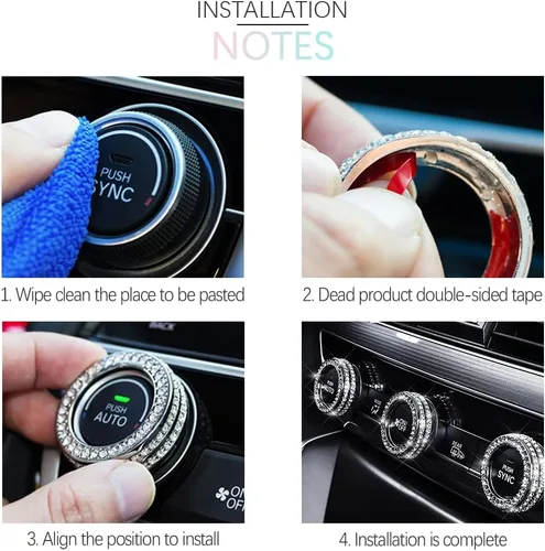Miniatura 6 de 3 piezas de cubierta de perilla de interruptor de aire acondicionado brillante con cristales de rhinestone compatible con accesorios Honda 10ª