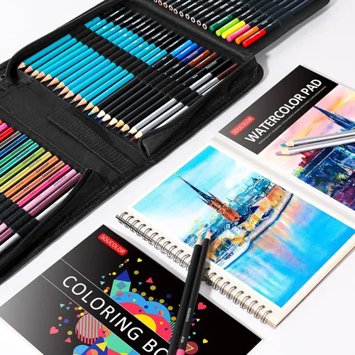 Miniatura 7 de Soucolor Suministros de arte, paquete de 76 kits de dibujo, caja de regalo para artistas adultos: cuaderno de bocetos de 3 colores, bloc