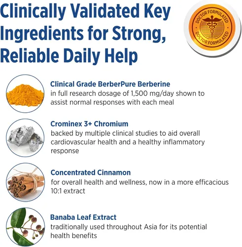Miniatura 4 de DOCTORS' PREFERRED GlucoGold con berberina, canela concentrada, cromo, extracto de hoja de banaba (90 tabletas)