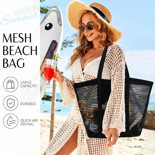Miniatura 5 de hatisan Bolsa de playa de malla, bolsas de playa mejoradas para mujer, bolsa de malla, bolsa hobo, accesorios de playa