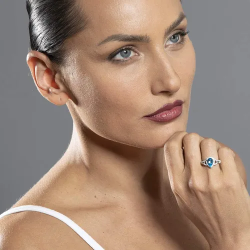 Miniatura 2 de PEORA 925 Sterling Silver Teardrop Crest Ring for Women, Various Gemstones, Pear Shape 9x6mm, Sizes 5 to 9