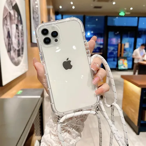 Miniatura 9 de Funda transparente para iPhone 13 Pro Max con cordón cruzado, delgada, translúcida, a prueba de golpes, suave, con correa de hombro ajustable