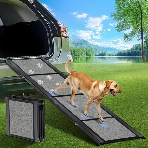 Rampa para Perros para Coche 𝟕𝟏”𝐱𝟐𝟎” Grandes Rampas de Escalones Plegables para Mascotas para Camiones, SUV, con Superficie Antideslizante, Hasta
