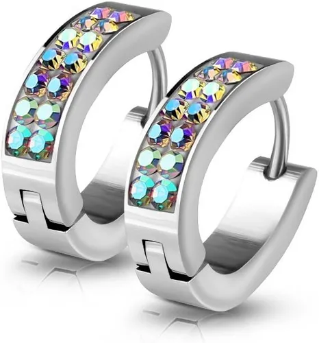 Pierced Owl - Aretes de aro Huggie con forro de cristal de acero inoxidable 20GA