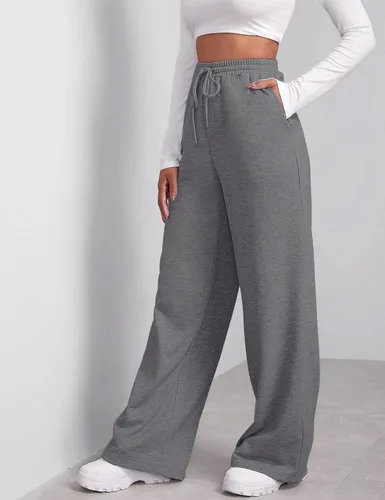 Miniatura 3 de Pantalones deportivos de pierna ancha para mujer, elásticos, de cintura alta, con cordón y bolsillos