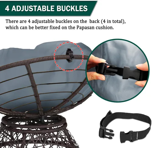 Miniatura 3 de Funda de cojín Papasan impermeable solamente, (para fundas de cojín de silla Papasan de 47 a 55 pulgadas) diseño de cremallera gris para un fácil