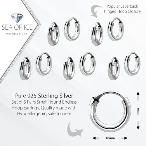 Miniatura 2 de Pendientes de aro redondos de plata de ley 925 de 0.394in para mujer, juego de 5 pares