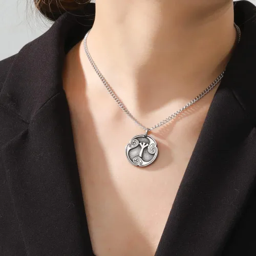 Miniatura 2 de TEAMER Collar con colgante de amuleto de acero inoxidable de 24 runas de los vikingos nórdicos, joyería con símbolo de la suerte y la bendición