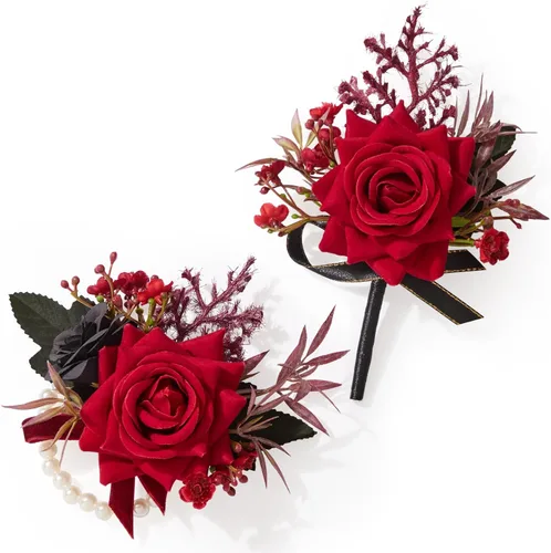 Miniatura 33 de Serwalin Conjunto de Corsage y Boutonniere Rosa, Corsage y Boutonniere de Graduación, Conjunto de Flores de Boda, Accesorios de Homecoming