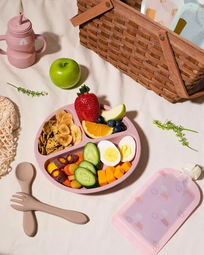 Miniatura 9 de Hippypotamus Placas de succión con tapas para bebés y niños pequeños, 100% silicona de grado alimenticio, aptas para microondas y lavavajillas, Rosa