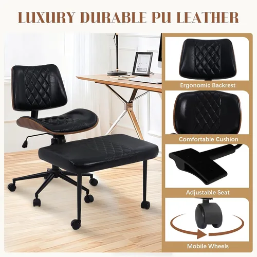 Miniatura 5 de Silla de oficina ergonómica con patas cruzadas con ruedas, altura ajustable y giratoria de 360° para meditación, escritorio y yoga, diseño cruzado