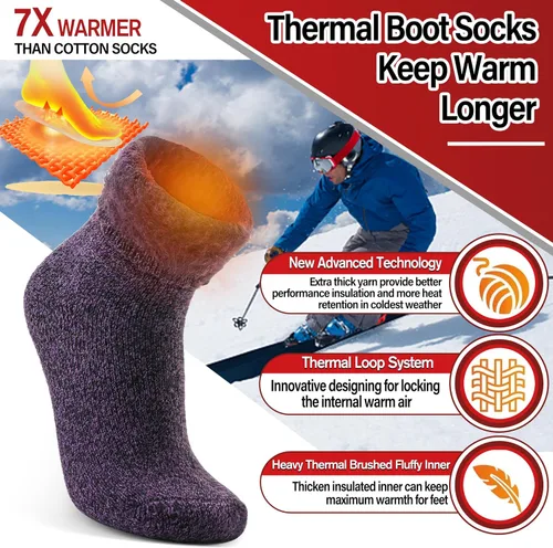 Miniatura 2 de 3 pares de calcetines térmicos cálidos para mujeres y hombres, calcetines de esquí de invierno con aislamiento para botas gruesas para clima frío