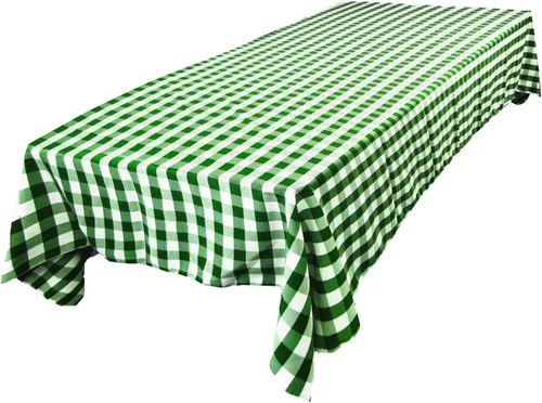 Miniatura 35 de LA Linen Mantel rectangular de poliéster Gingham a cuadros 60 por 84 pulgadas, blanco y verde oscuro