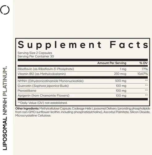 Miniatura 2 de Codeage Platino liposomal NMNH Platino, suplemento de 500 mg de NMNH, precursor de NAD+ con quercetina, pterostilbeno, apigenina, vitaminas B