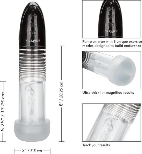 Miniatura 2 de CalExotics, Optimum Series Bomba inteligente automática – Bomba de pene de mejora masculina con funda de silicona Stroker – Juguetes sexuales