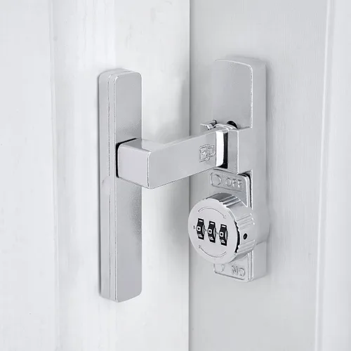 Miniatura 9 de INIRET Paquete de 2 cerraduras blancas para puerta de granero de 180 grados, cerradura mecánica de contraseña, pestillo abatible con combinación