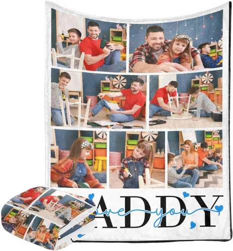 Miniatura 13 de Manta personalizada para el Día del Padre de parte de los niños, manta personalizada con fotos de Best Dad Ever, regalo de cumpleaños para papá