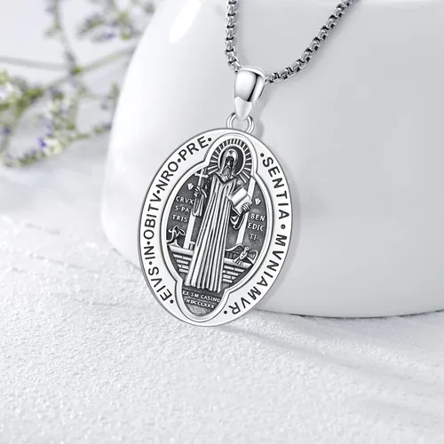 Miniatura 182 de Odinstone Collar de plata de ley 925 con medalla de San Miguel/San Cristóbal/San Benito/Crucifijo de Jesús/San Uriel/Arcángel Rafael para hombres