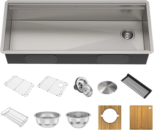 Miniatura 24 de KRAUS KWU111-23 Kore - Fregadero de cocina con estación de trabajo de 23 pulgadas, para empotrar, cuenco individual, de acero inoxidable calibre 16