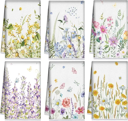 Miniatura 24 de Redbaker Juego de 6 toallas de cocina en blanco y negro con línea de arte abstracto, paños de cocina florales, paños de cocina modernos de mediados