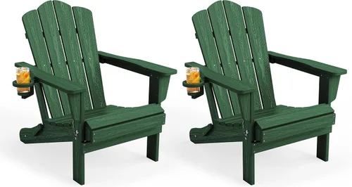 Miniatura 17 de KINGYES Silla plegable Adirondack, sillas de patio HDPE para todo clima, silla de césped con textura de madera para junto a la piscina, patio Aruba