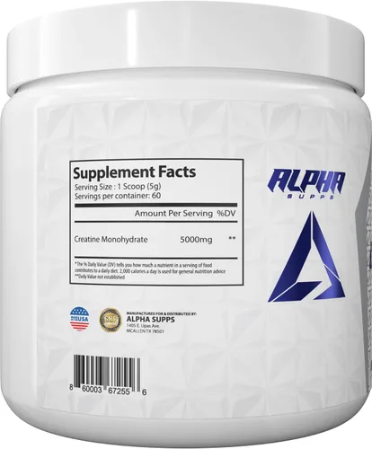Miniatura 4 de Alpha Supps - Polvo de monohidrato de creatina alfa favorece el crecimiento muscular Micronizado Sin sabor 10.58 oz - 60 porciones