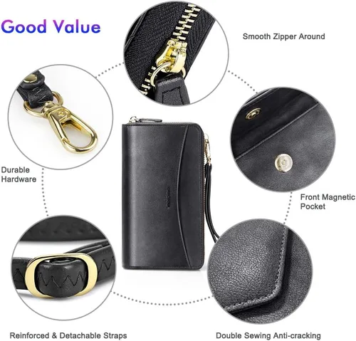 Miniatura 5 de nuoku Cartera RFID para mujer, bolso cruzado con cremallera alrededor de 2 correas